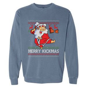 Merry Kickmas Funny Karate Santa Family Matching Pajamas Garment-Dyed Sweatshirt