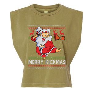 Merry Kickmas Funny Karate Santa Family Matching Pajamas Garment-Dyed Women's Muscle Tee