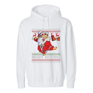 Merry Kickmas Funny Karate Santa Family Matching Pajamas Garment-Dyed Fleece Hoodie