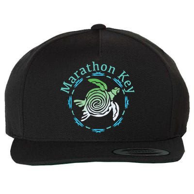 Marathon Key Florida Vintage Tribal Turtle Gift Wool Snapback Cap
