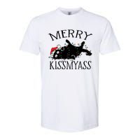 Merry Kissmyass Funny Christmas Cat Tangled In Lights Softstyle CVC T-Shirt