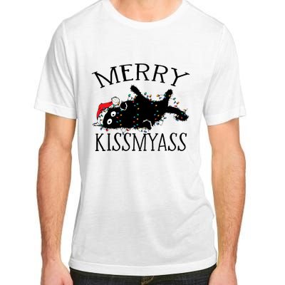 Merry Kissmyass Funny Christmas Cat Tangled In Lights Adult ChromaSoft Performance T-Shirt