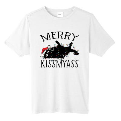 Merry Kissmyass Funny Christmas Cat Tangled In Lights Tall Fusion ChromaSoft Performance T-Shirt