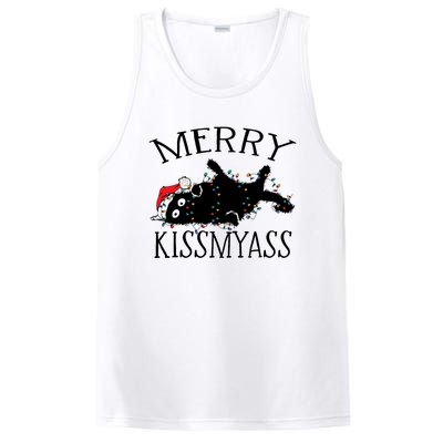 Merry Kissmyass Funny Christmas Cat Tangled In Lights PosiCharge Competitor Tank