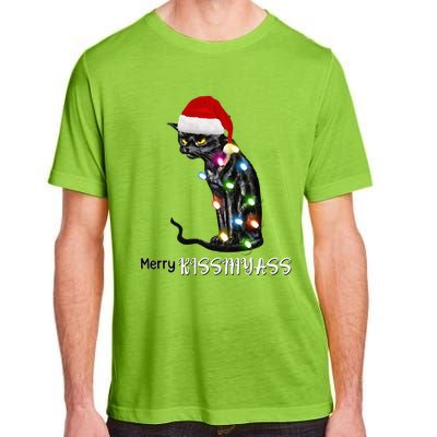 Merry Kissmyass Funny Cat Christmas Lights Adult ChromaSoft Performance T-Shirt