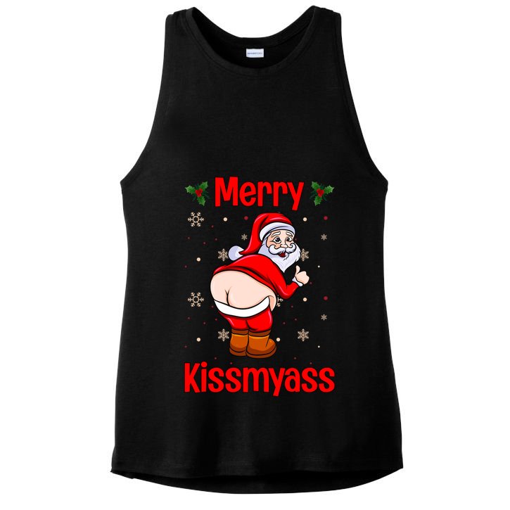 Merry Kissmyass Funny Santa Christmas Ladies PosiCharge Tri-Blend Wicking Tank