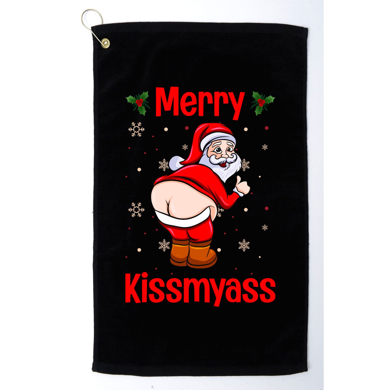 Merry Kissmyass Funny Santa Christmas Golf Towel