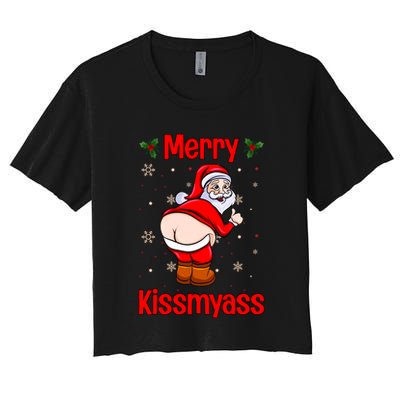 Merry Kissmyass Funny Santa Christmas Crop Top