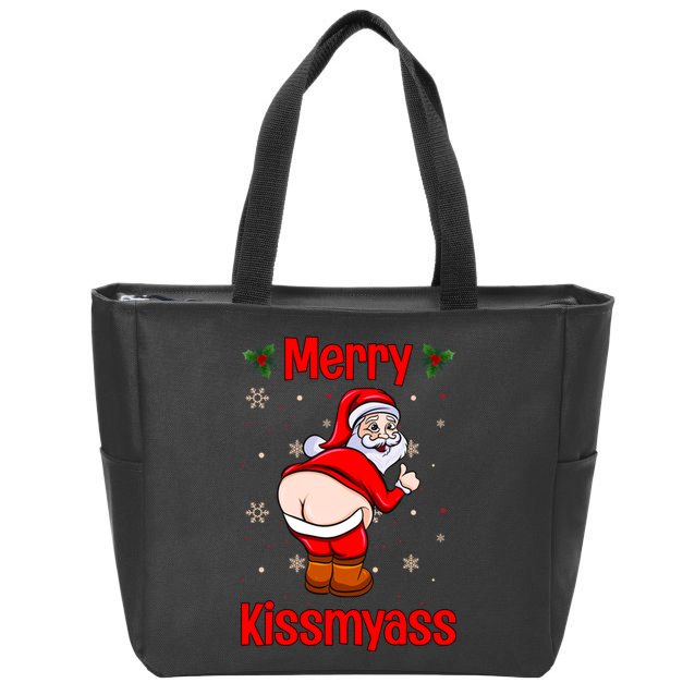 Merry Kissmyass Funny Santa Christmas Zip Tote Bag