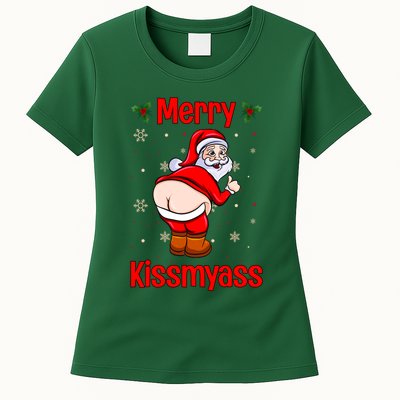 Merry Kissmyass Funny Santa Christmas Womens T-Shirt