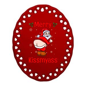 Merry Kissmyass Funny Santa Christmas Ceramic Oval Ornament