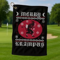 Merry Krampus. Goth Christmas Ugly Sweater. Krampus Xmas Golf Towel