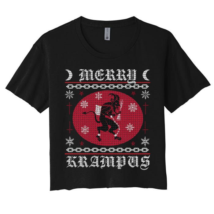 Merry Krampus. Goth Christmas Ugly Sweater. Krampus Xmas Women's Crop Top Tee