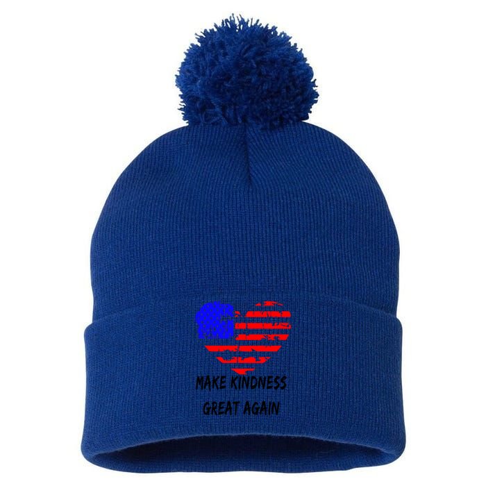 Make Kindness Great Again Distressed Flag Heart Meaningful Gift Pom Pom 12in Knit Beanie