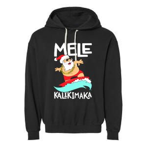 Mele Kalikimaka Hawaiian Christmas Hawaii Surfing Santa Garment-Dyed Fleece Hoodie