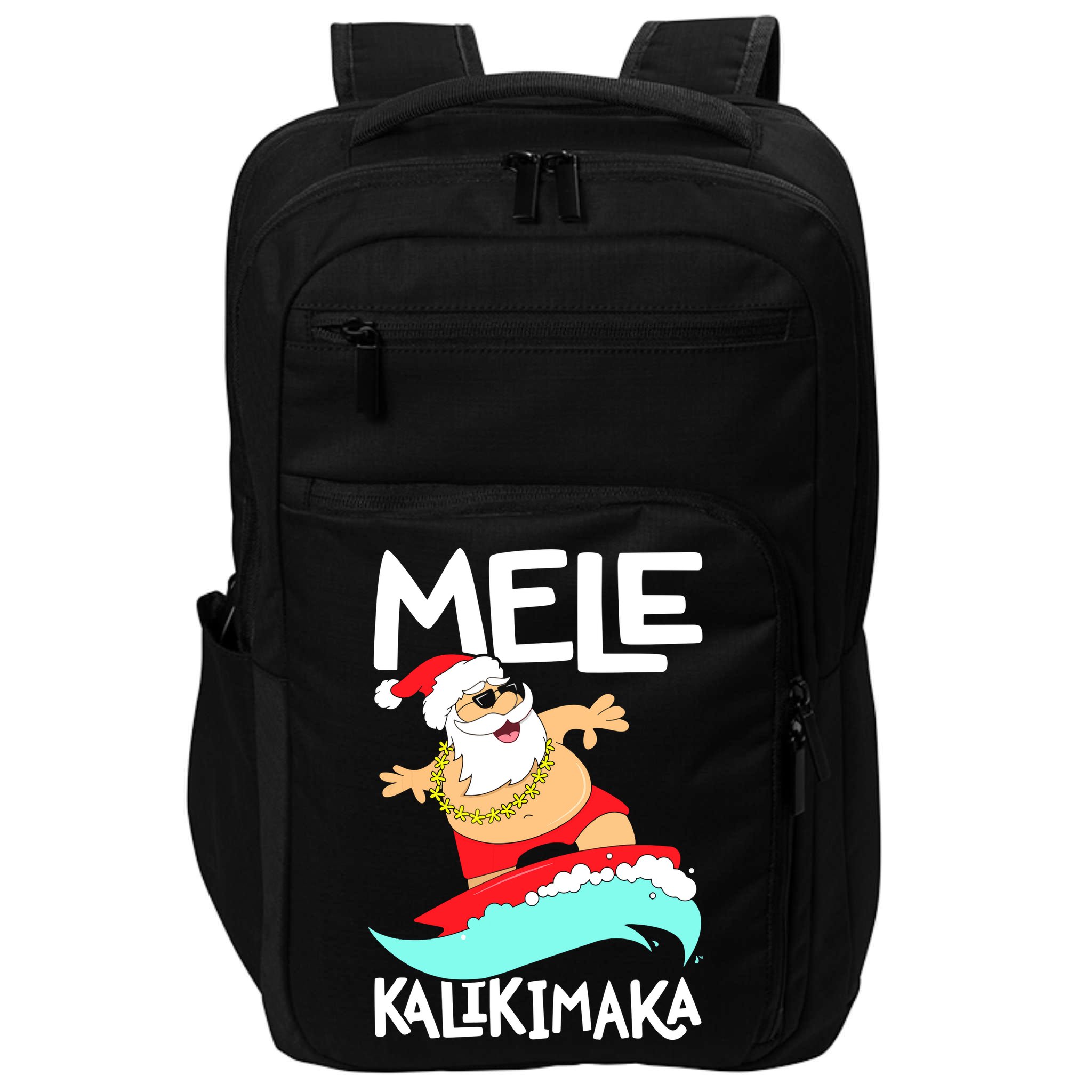 Mele Kalikimaka Hawaiian Christmas Hawaii Surfing Santa Impact Tech Backpack