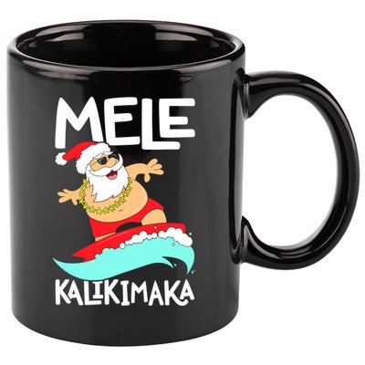 Mele Kalikimaka Hawaiian Christmas Hawaii Surfing Santa 11oz C Handle Ceramic Mug