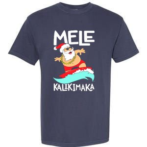 Mele Kalikimaka Hawaiian Christmas Hawaii Surfing Santa Garment-Dyed Heavyweight T-Shirt