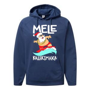 Mele Kalikimaka Hawaiian Christmas Hawaii Surfing Santa Performance Fleece Hoodie