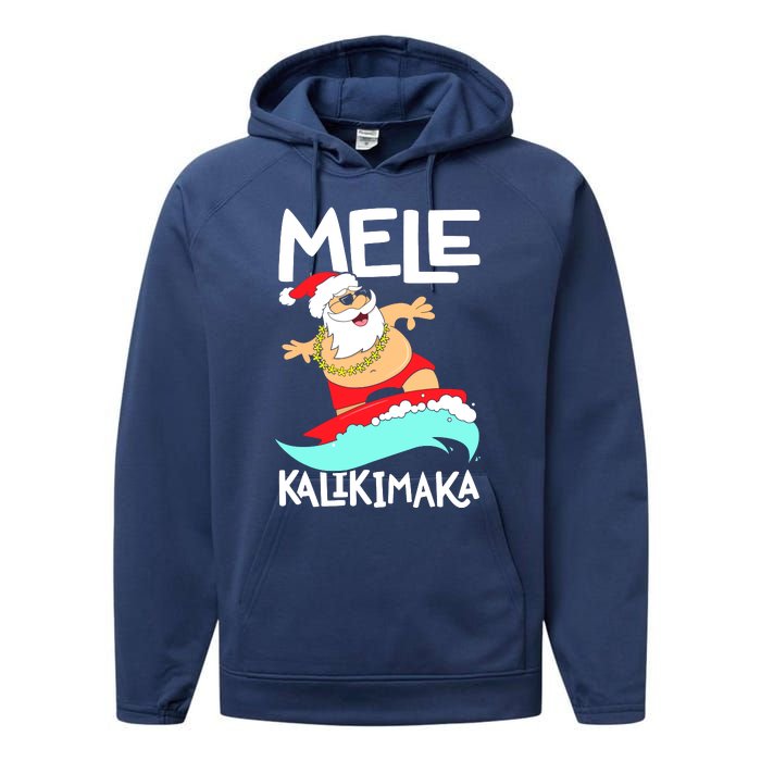 Mele Kalikimaka Hawaiian Christmas Hawaii Surfing Santa Performance Fleece Hoodie