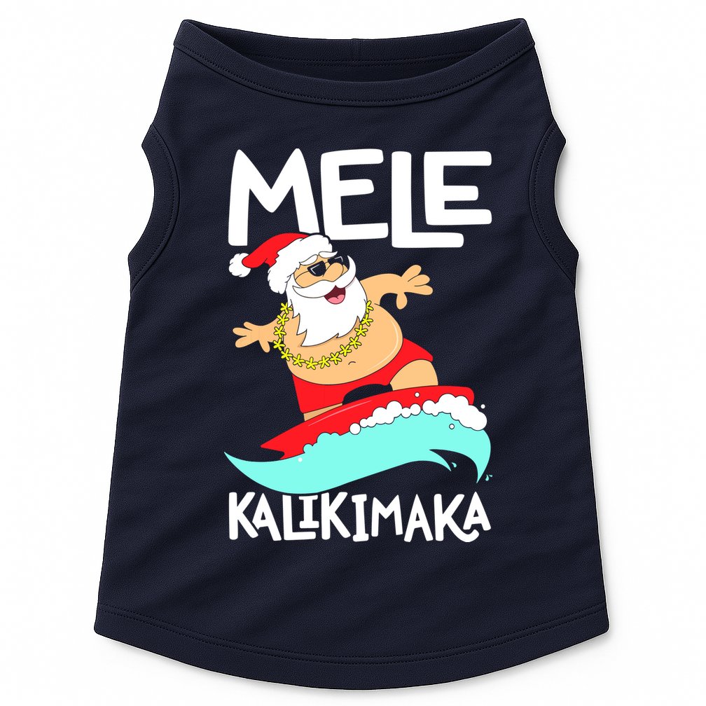 Mele Kalikimaka Hawaiian Christmas Hawaii Surfing Santa Doggie Tank