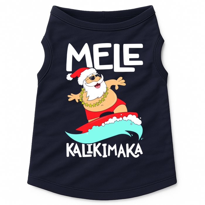 Mele Kalikimaka Hawaiian Christmas Hawaii Surfing Santa Doggie Tank
