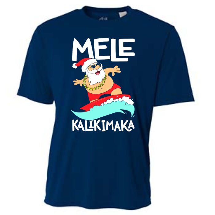 Mele Kalikimaka Hawaiian Christmas Hawaii Surfing Santa Cooling Performance Crew T-Shirt