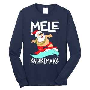 Mele Kalikimaka Hawaiian Christmas Hawaii Surfing Santa Long Sleeve Shirt