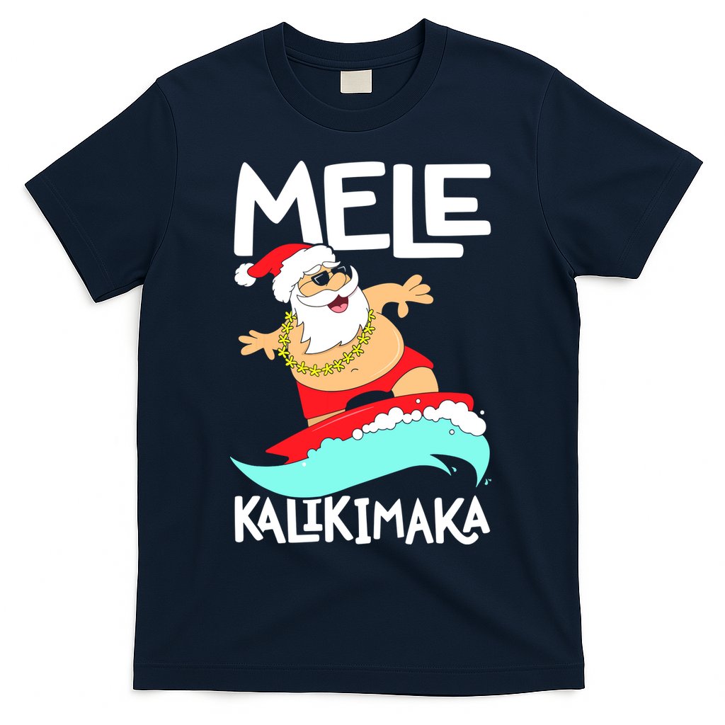 Mele Kalikimaka Hawaiian Christmas Hawaii Surfing Santa T-Shirt