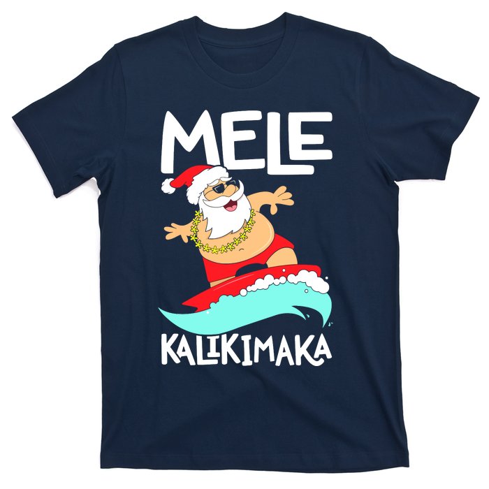 Mele Kalikimaka Hawaiian Christmas Hawaii Surfing Santa T-Shirt