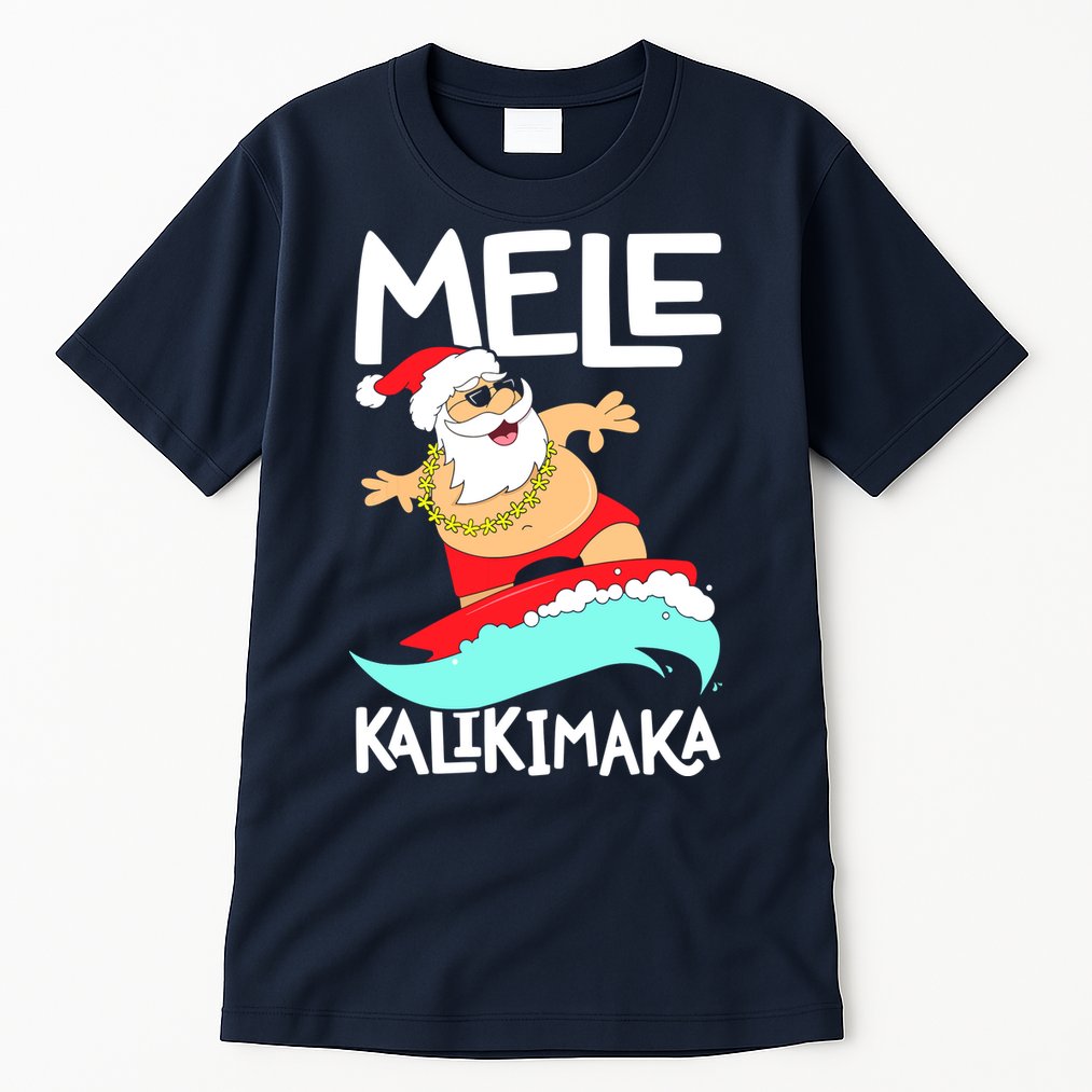 Mele Kalikimaka Hawaiian Christmas Hawaii Surfing Santa Tall T-Shirt