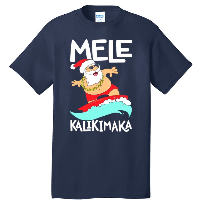 Mele Kalikimaka Hawaiian Christmas Hawaii Surfing Santa Tall T-Shirt