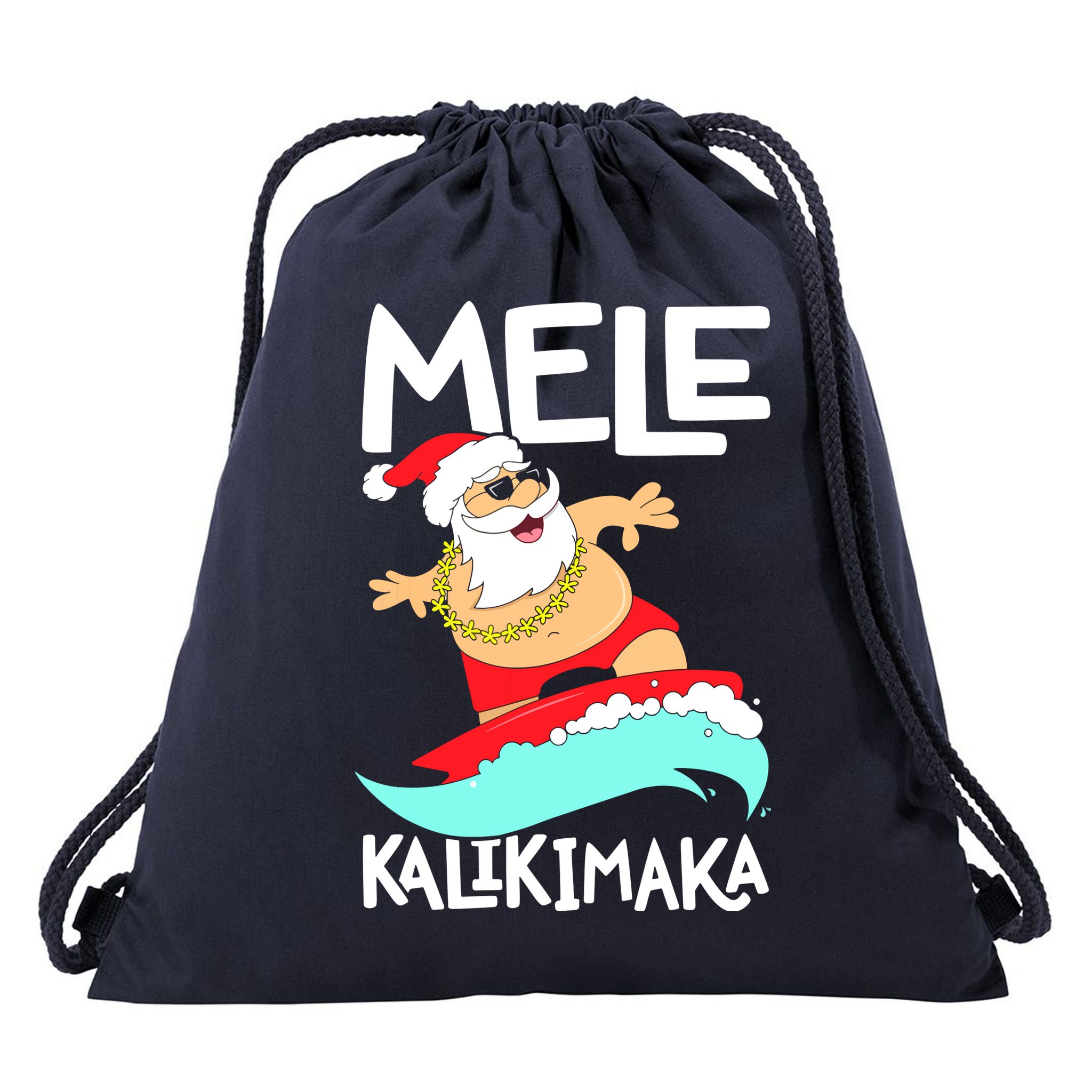 Mele Kalikimaka Hawaiian Christmas Hawaii Surfing Santa Drawstring Bag