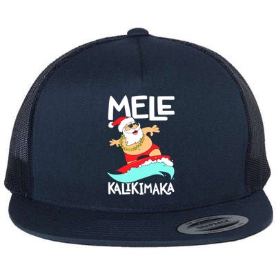 Mele Kalikimaka Hawaiian Christmas Hawaii Surfing Santa Flat Bill Trucker Hat