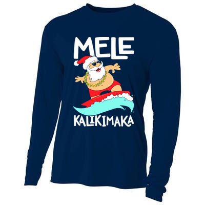 Mele Kalikimaka Hawaiian Christmas Hawaii Surfing Santa Cooling Performance Long Sleeve Crew