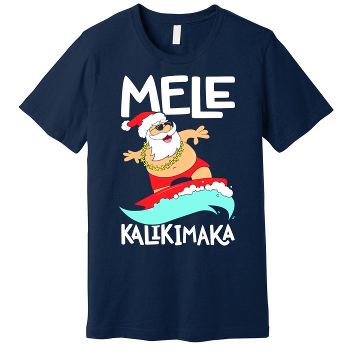 Mele Kalikimaka Hawaiian Christmas Hawaii Surfing Santa Premium T-Shirt