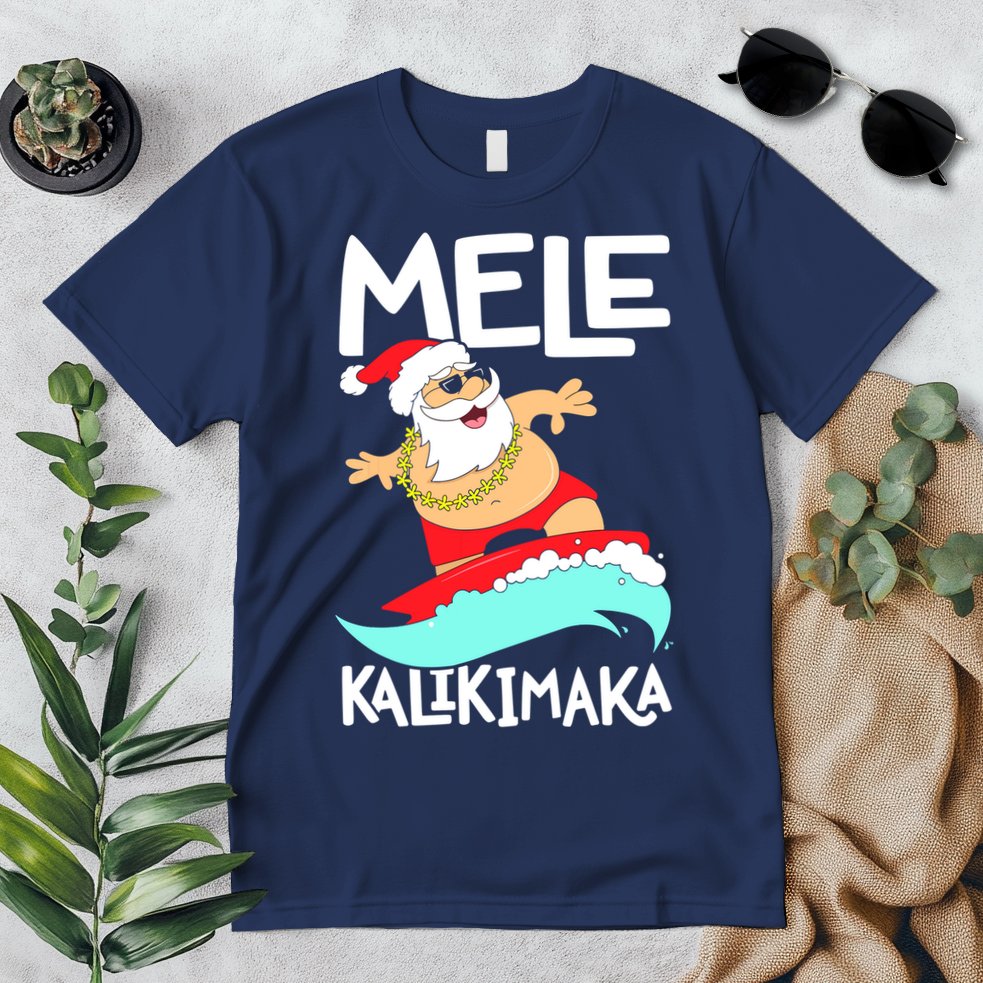 Mele Kalikimaka Hawaiian Christmas Hawaii Surfing Santa Premium T-Shirt