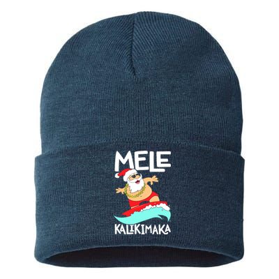 Mele Kalikimaka Hawaiian Christmas Hawaii Surfing Santa Sustainable Knit Beanie