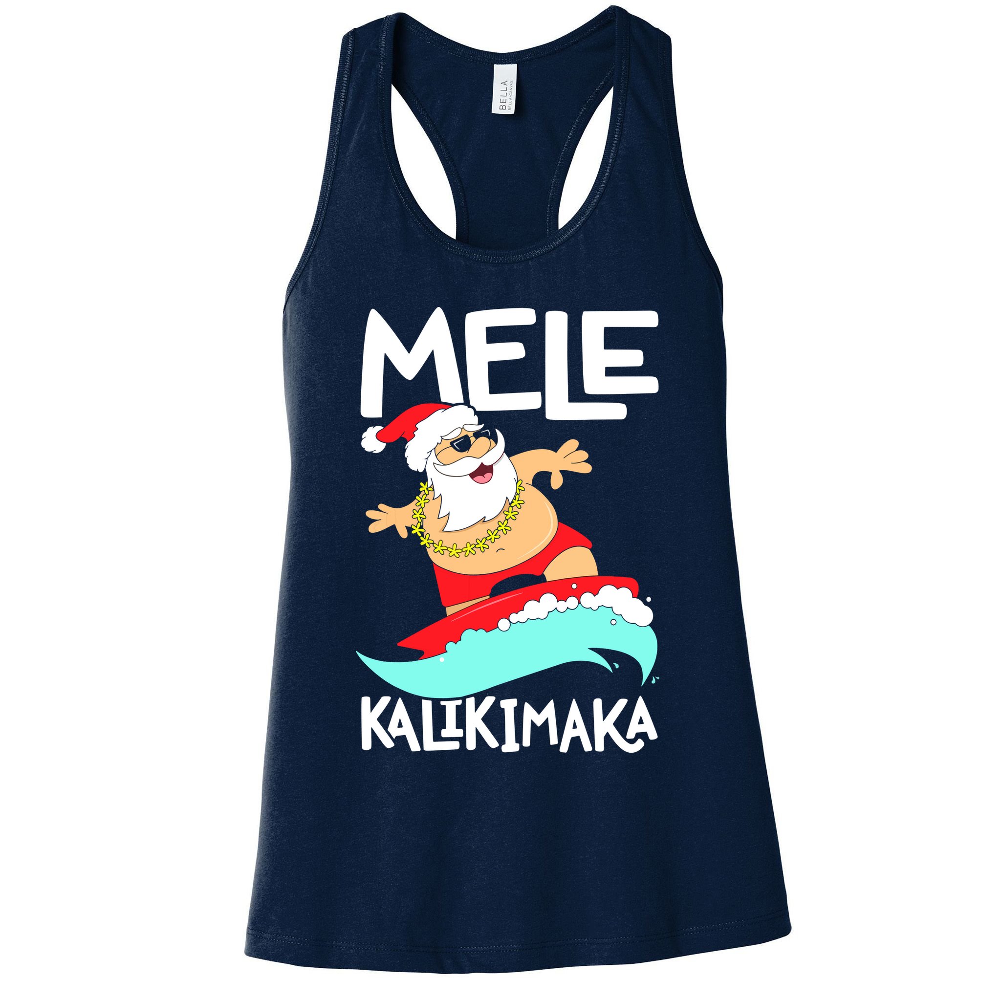Mele Kalikimaka Hawaiian Christmas Hawaii Surfing Santa Womens Tank Top