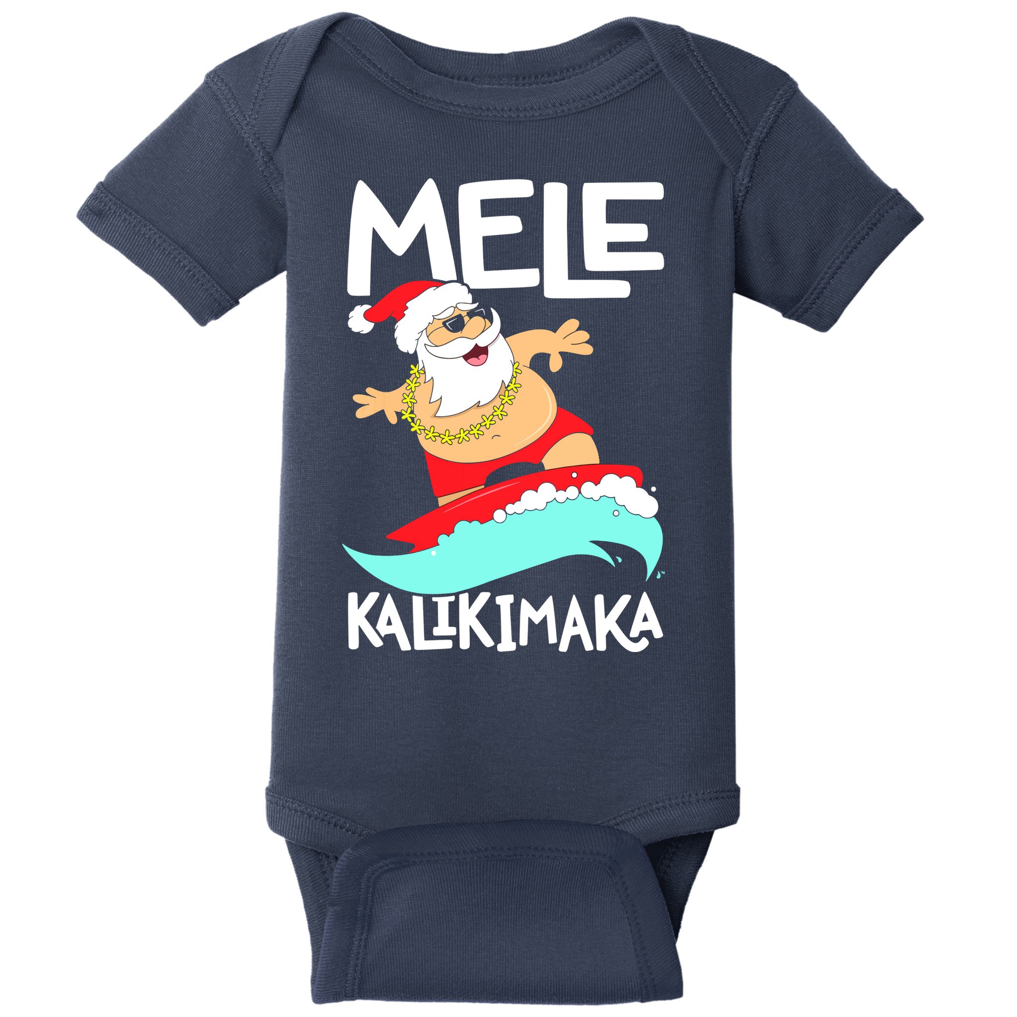 Mele Kalikimaka Hawaiian Christmas Hawaii Surfing Santa Baby Bodysuit