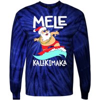 Mele Kalikimaka Hawaiian Christmas Hawaii Surfing Santa Tie-Dye Long Sleeve Shirt