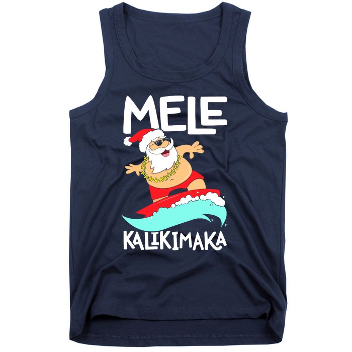 Mele Kalikimaka Hawaiian Christmas Hawaii Surfing Santa Tank Top