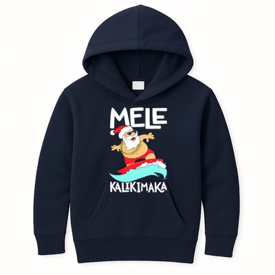 Mele Kalikimaka Hawaiian Christmas Hawaii Surfing Santa Kids Hoodie