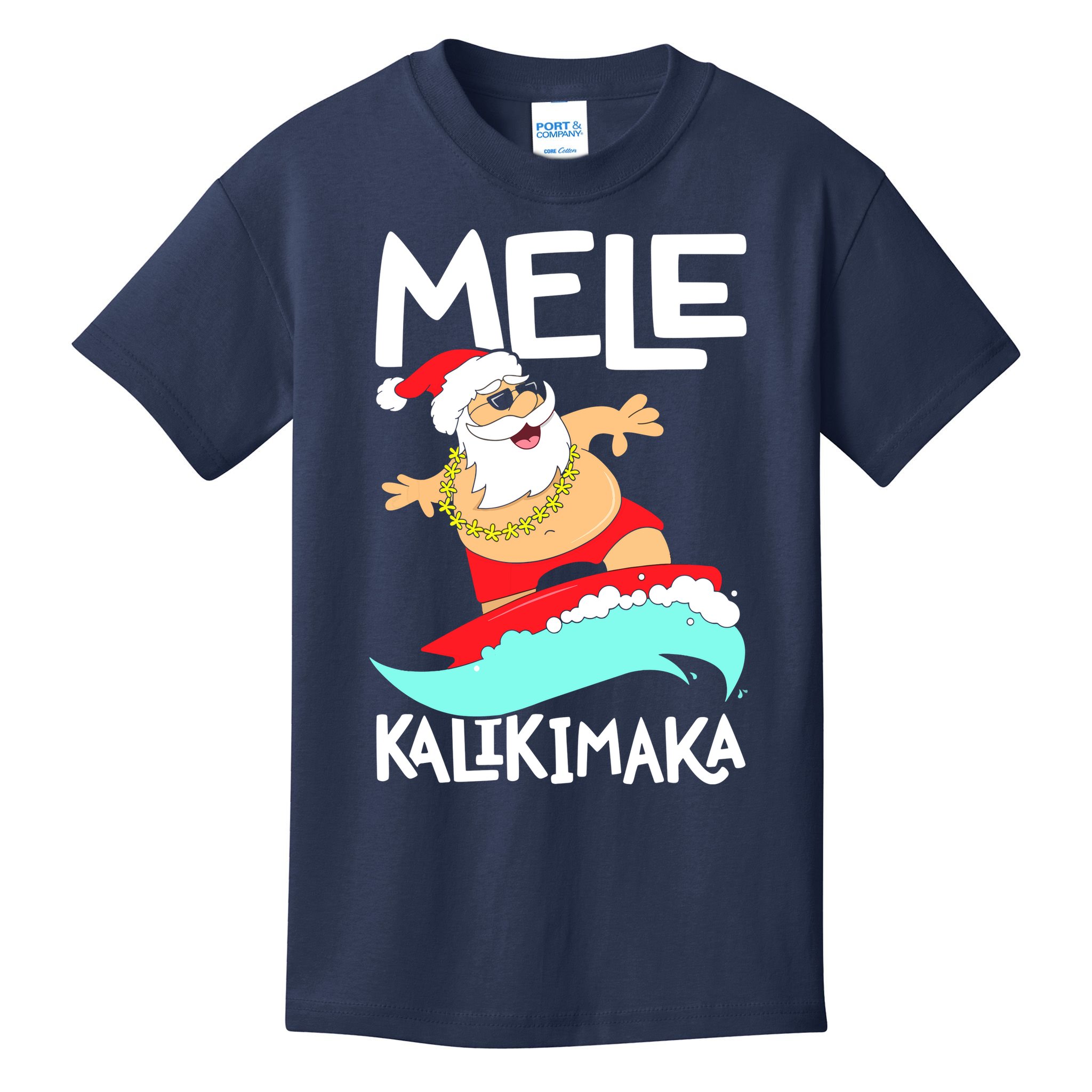 Mele Kalikimaka Hawaiian Christmas Hawaii Surfing Santa Kids T-Shirt