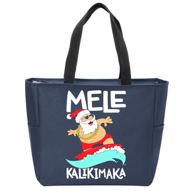 Mele Kalikimaka Hawaiian Christmas Hawaii Surfing Santa Zip Tote Bag