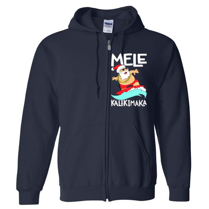 Mele Kalikimaka Hawaiian Christmas Hawaii Surfing Santa Full Zip Hoodie