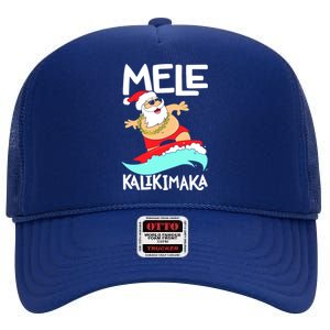 Mele Kalikimaka Hawaiian Christmas Hawaii Surfing Santa High Crown Mesh Back Trucker Hat