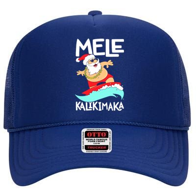 Mele Kalikimaka Hawaiian Christmas Hawaii Surfing Santa High Crown Mesh Back Trucker Hat