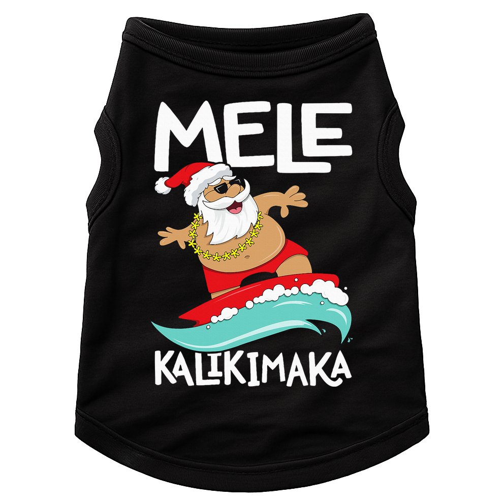 Mele Kalikimaka Hawaiian Christmas Hawaii Surfing Santa Doggie Tank