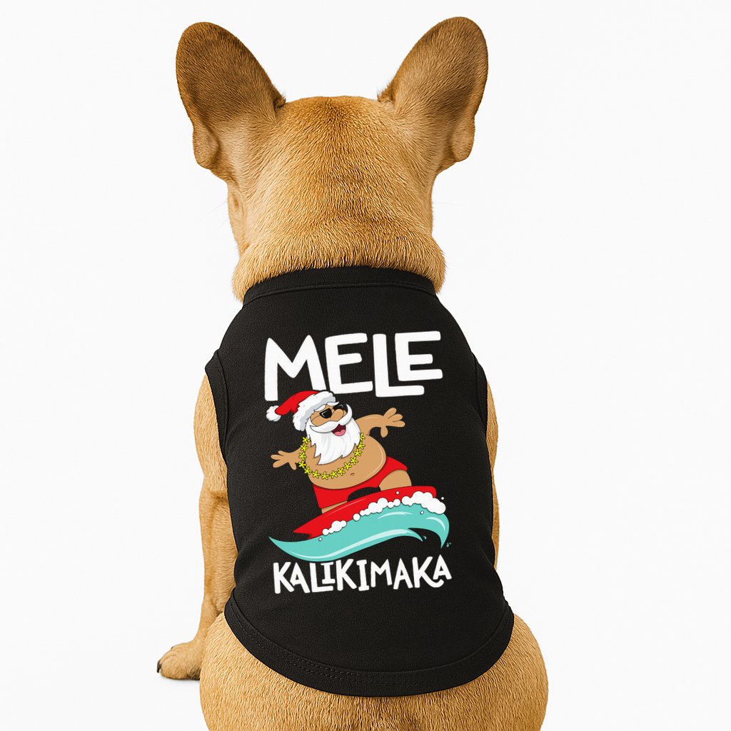 Mele Kalikimaka Hawaiian Christmas Hawaii Surfing Santa Doggie Tank
